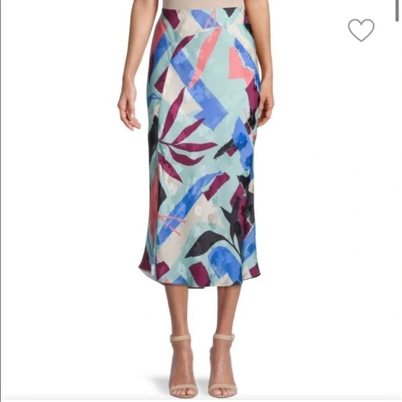 Tanya Taylor Kiarah Abstract Watercolor Silk Satin Midi Skirt 4 Multicolor NWT - Picture 11 of 11